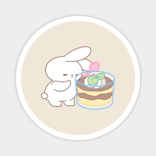 Cute Rabbit Savoring Giant Tiramisu Magnet